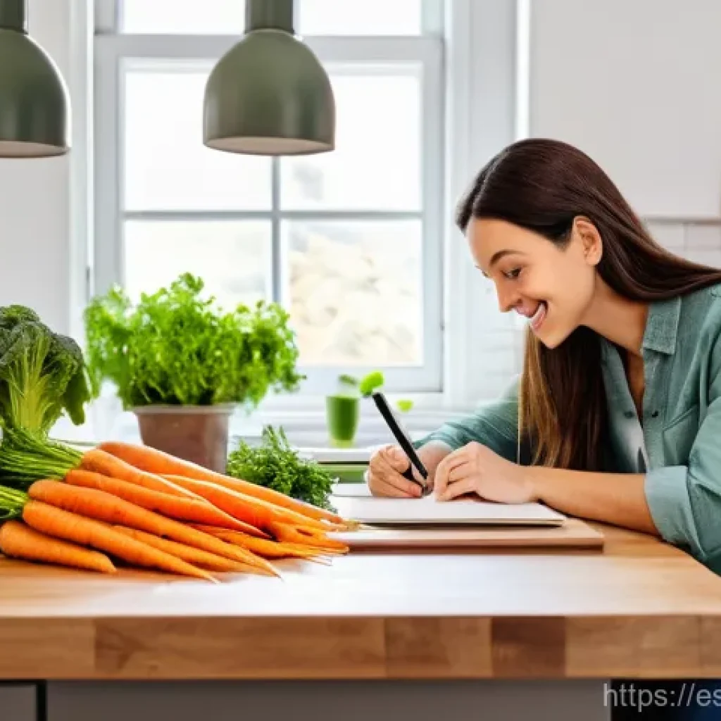 음식 보존을 위한 지속 가능한 솔루션 - **Prompt:** A vibrant, well-lit kitchen scene featuring a cheerful, fully clothed woman in her 30s-4...