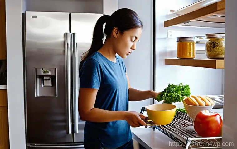 냉장고의 최적 온도 설정 방법 - **Prompt:** "A brightly lit, immaculately organized refrigerator interior, showcasing optimal food s...