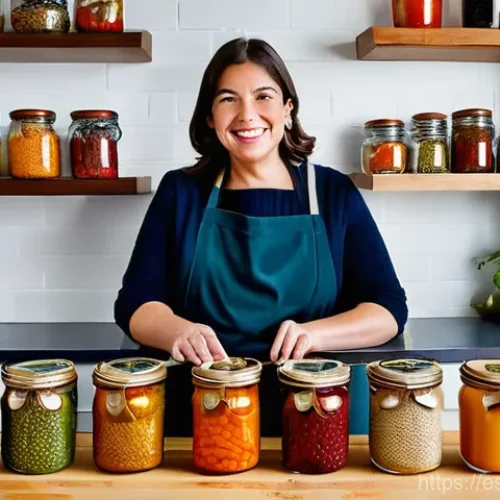 식품 보존의 생화학적 원리 - **Prompt 1: A Vibrant Spanish Kitchen Embracing Traditional and Modern Preservation**
    "A brightl...