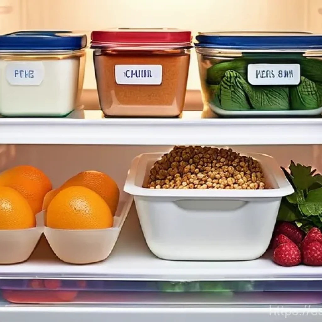 소비자들이 알아야 할 음식 보존 팁 - **Prompt:** A perfectly organized, sparkling clean refrigerator interior, viewed from a slightly ope...