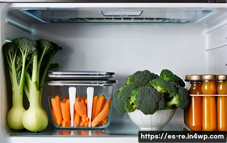 효과적인 식품 보존을 위한 교육 자료 - **Prompt:** A brightly lit, modern kitchen with a spacious, stainless steel refrigerator open to rev...