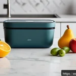 Home 18 음식 보존을 위한 과학과 기술 - A modern Spanish kitchen scene featuring smart biodegradable food containers with built-in sensors c...