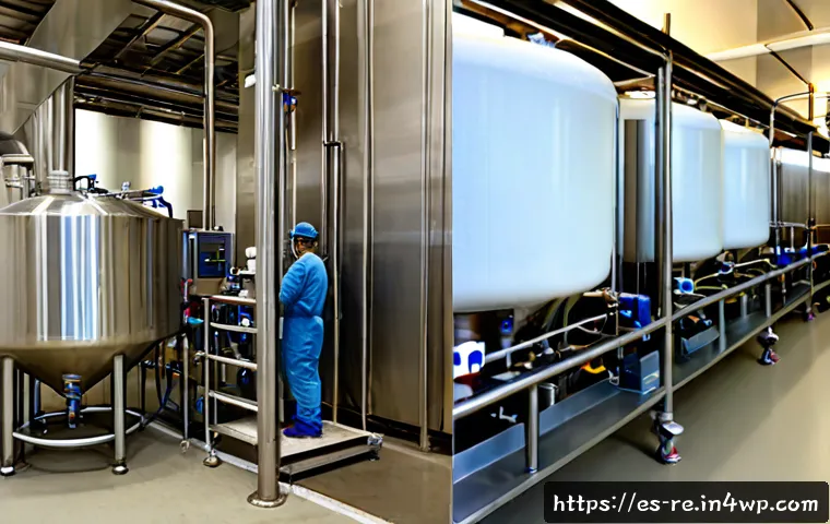고온 살균과 저온 살균의 차이 - Photorealistic split-scene comparison of milk pasteurization methods in a clean Spanish dairy facili...